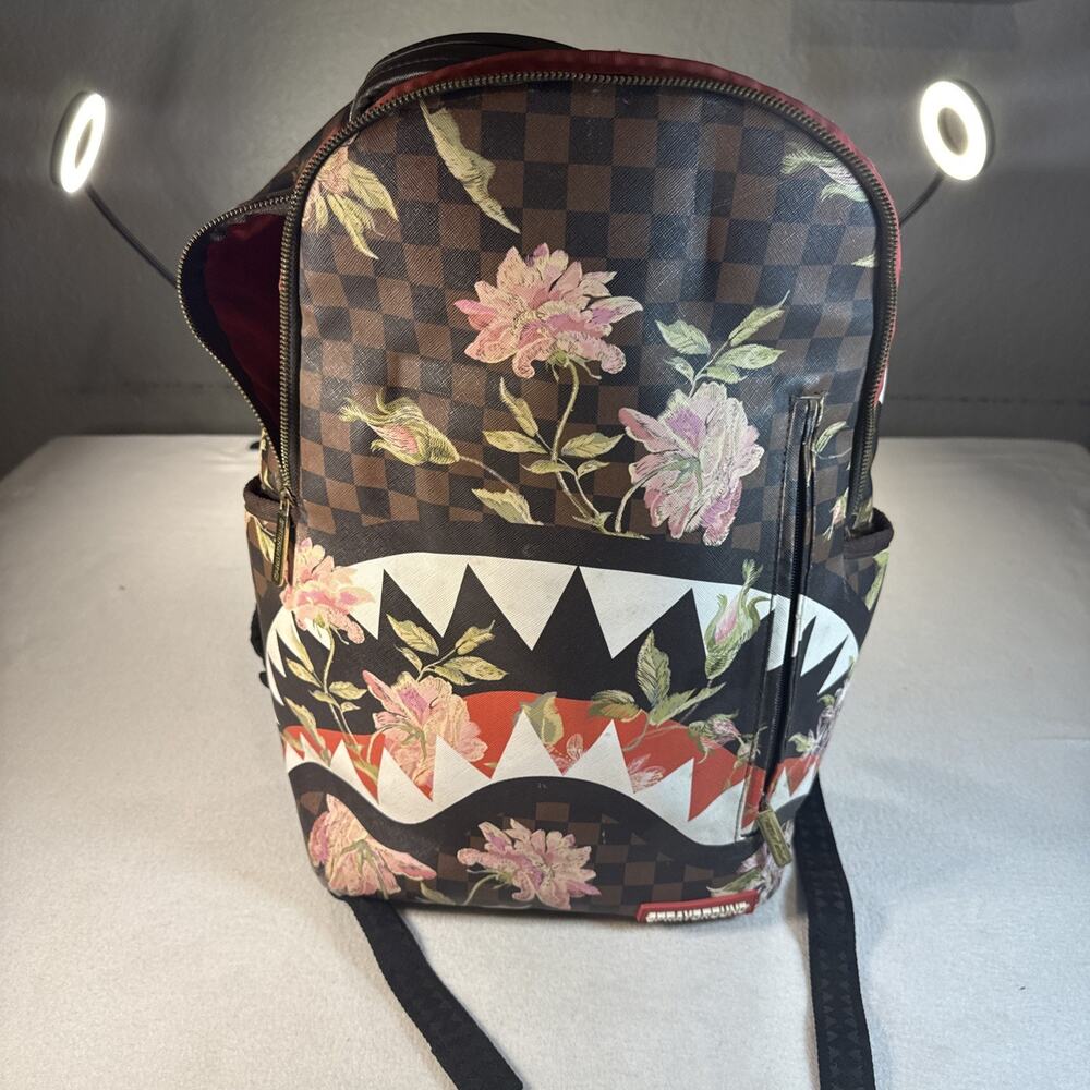 Spraygound Floral Checkerboard Black And Brown Back Pack Limited Edition